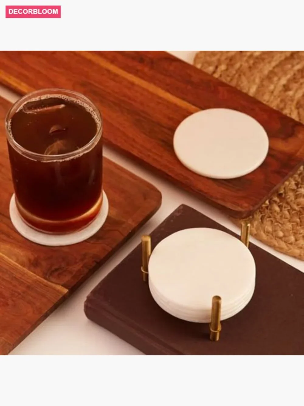 Natural Marble Coasters Set of 6 with Metal Holder, 3.5-Inch, 5 mm Thick,